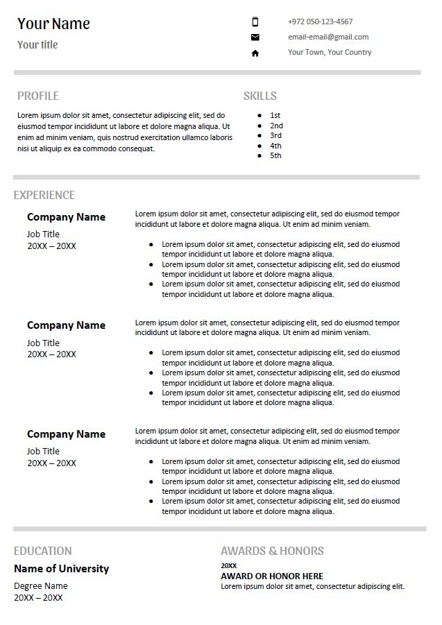 קורות חיים באנגלית פורמט רגיל